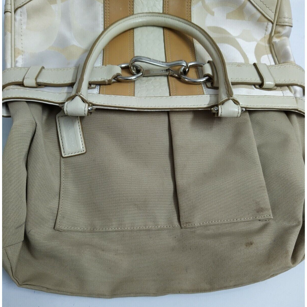 Coach Hampton Signature Cream White Canvas Stripe Zipper Satchel Shoulder Bag - Picture 10 of 12